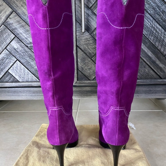 Sergio Rossi Purple Suede Leather Boots Size 37 - Picture 5 of 13